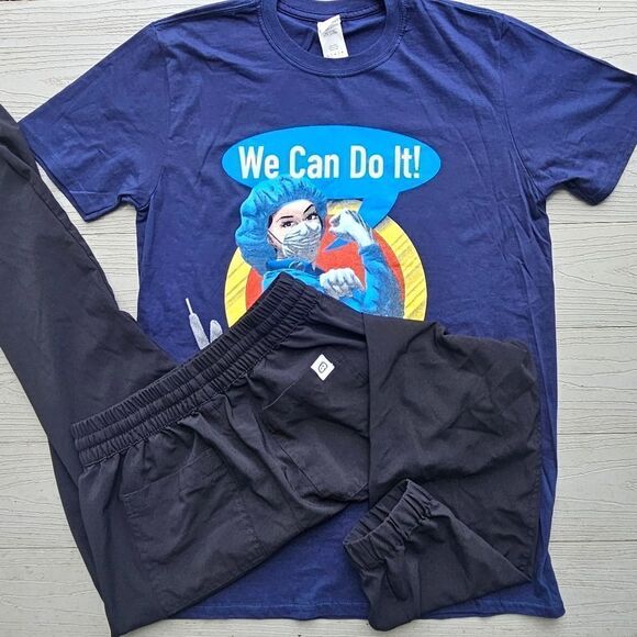 Wonder Wink jogger skinny pant scrubs XS w bonus nursing WE CAN DO IT tshirt - Picture 4 of 16